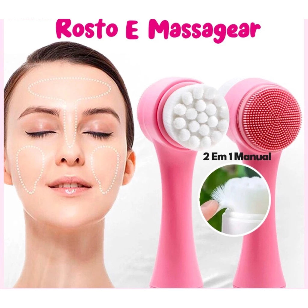 Escova Limpeza Facial 2 Em 1 Aparelho Massagem Esponja Cerdas Macias Dupla Face Escova De Limpeza De Cravos